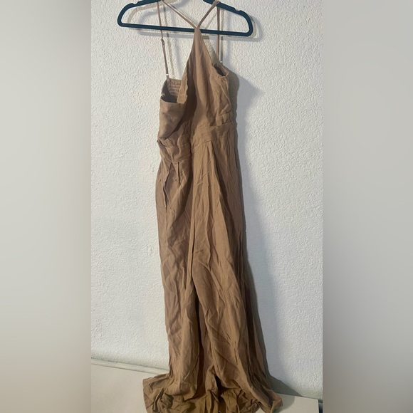 Elegant Women’s Tan One-Shoulder Highwaist wide leg Linen Jumpsuit size M - Picture 3 of 6